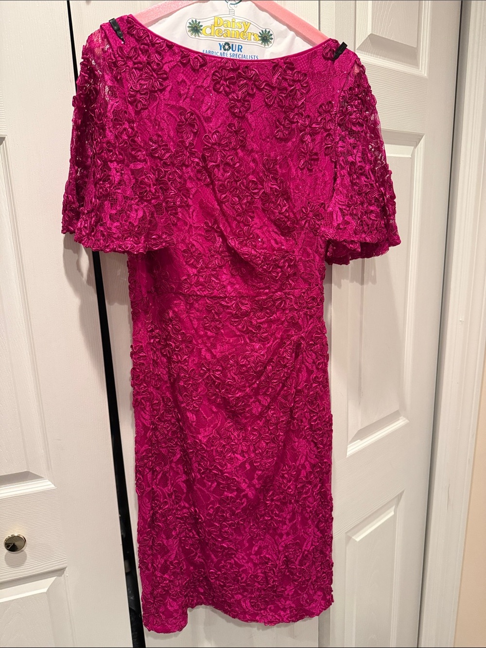 Elegant Fuchsia Lace Midi Dress - Women
